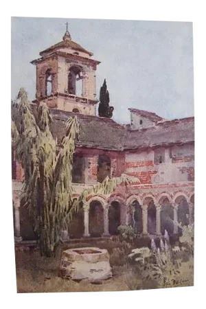 1905 Original Italian Print - Italian Travel Colour Plate - Il Chiostra Di Piona, Lago Di Como