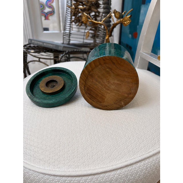 Rare Vintage Lacquered Goatskin Cylinder Box in the Style of Aldo Tura With Brass Pinecone Finial For Sale In Chicago - Image 6 of 8