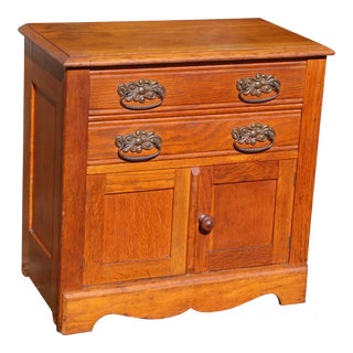 Antique 1800's Victorian Oak Small Chest Commode Washstand Farmhouse Cabinet For Sale