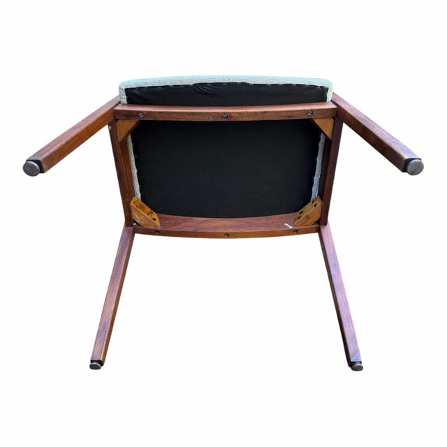 Wood Mid-Century Modern Walnut Armchair by Johnson Chair Co. Light Grey Woven Fabric For Sale - Image 7 of 10