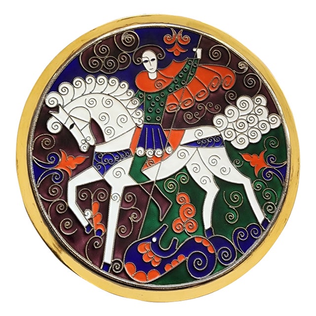 Russian Silver and Enamel Wall Plate For Sale