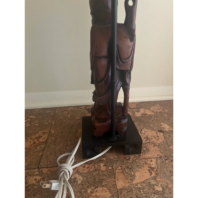 Mid 19th Century Chinese 19th Century Rosewood Figure of Immortal Adapted as Lamp in the Early 20th Century For Sale - Image 5 of 9
