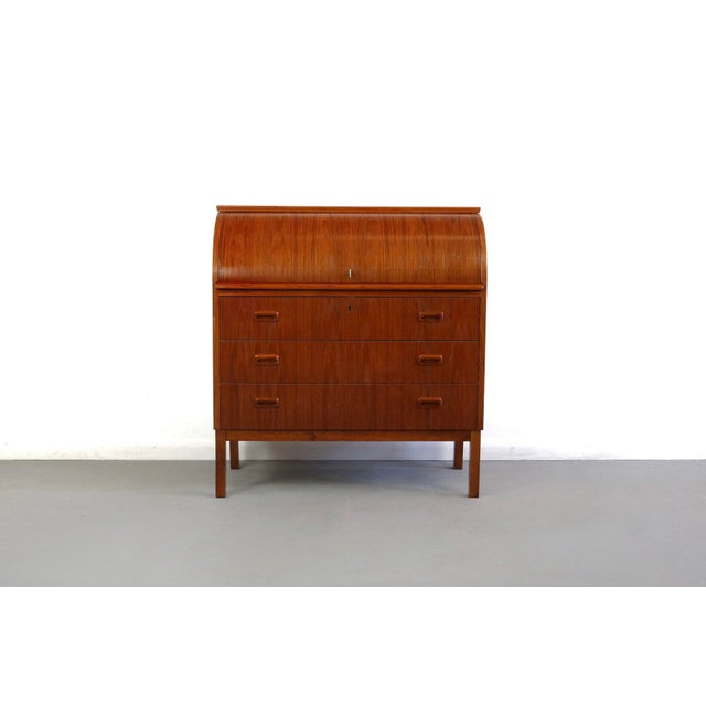 Wood 1960s Danish Modern Roll Top Teak Secretary Desk For Sale - Image 7 of 7