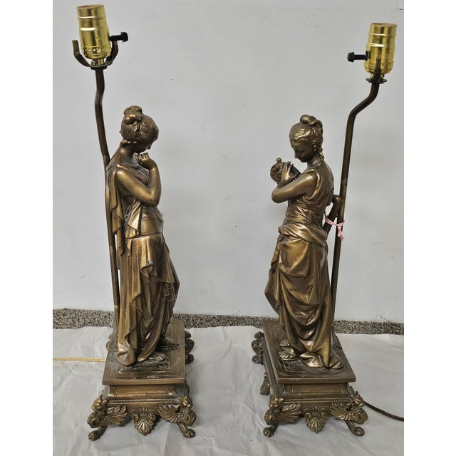Dumaige Attributed Figural Bronzed Spelter Sculptures Mounted as Lamps - A Pair For Sale - Image 4 of 13