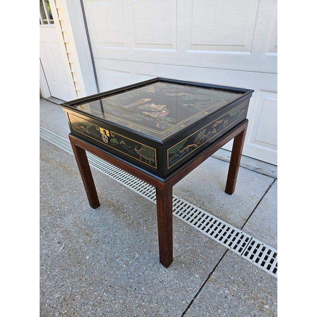 Drexel Black Lacquered Chinoiserie Side Table For Sale - Image 9 of 11