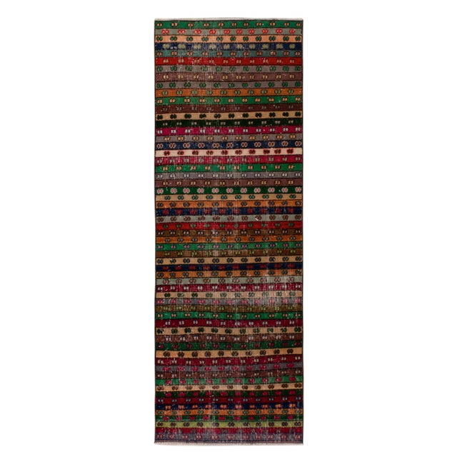 Textile 1960s Vintage Distressed Runner in Multicolor Stripes, Geometric Patterns For Sale - Image 7 of 7