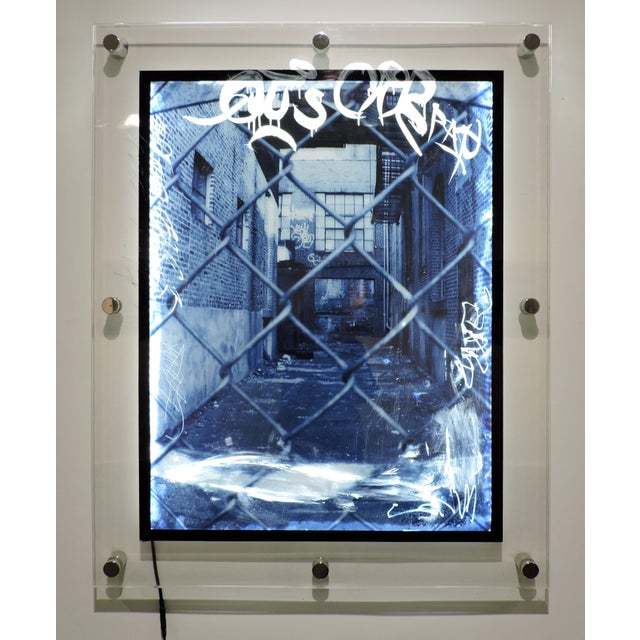 Urban Industrial Wall Art Photo Transparency, Lucite, Led Lights "Chain Link" For Sale - Image 4 of 4