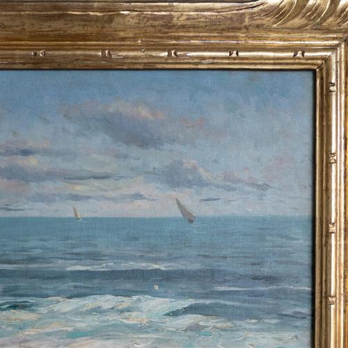 Impressionist Seascape with Sailboats, Oil on Canvas, Framed For Sale - Image 4 of 8