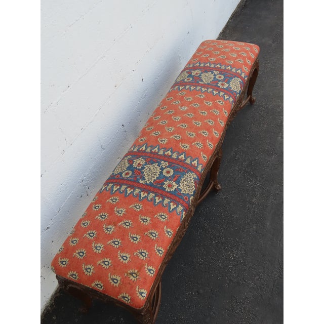 Wood French Heavy Carved Extra Long Upholstered Bed End Hallway Bench 6923 For Sale - Image 7 of 18