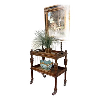 Antique English Trolley Tea Cart Pastry Cocktail Bar Cart Tray Tudor Oak 1930s 1 For Sale