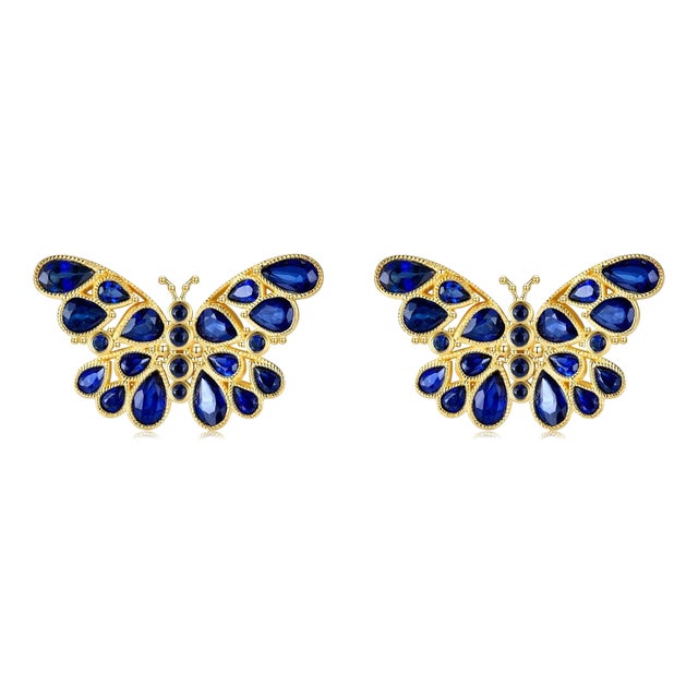 Nina Zhou Butterfly Sapphire Earrings in 14k Yellow Gold - a Pair For Sale