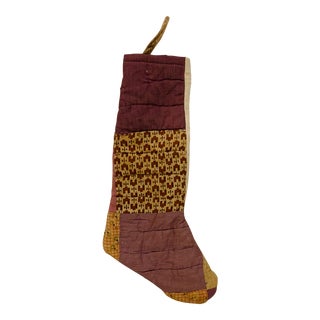 Handmade Christmas Stocking Sewn From Vintage Textiles For Sale