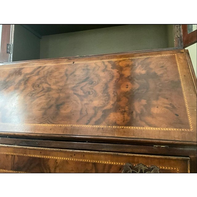 Brown 1900s Antique Secretary Desk Walnut Bureau Bookcase For Sale - Image 8 of 12