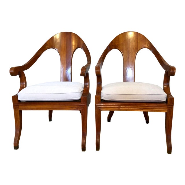 Mid Century Era Elegant Italian Spoon Back Cane Seat Chairs A Pair
