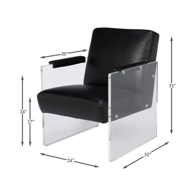 Modern Black Leather and Lucite Armchair For Sale - Image 9 of 9