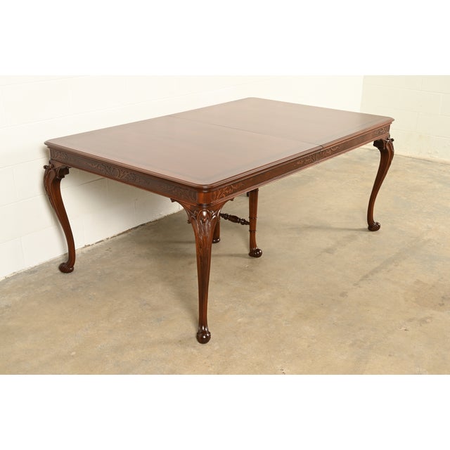 Baker Furniture Company Romweber Style Georgian Walnut and Burl Wood Extension Dining Table, Newly Refinished For Sale - Image 4 of 17