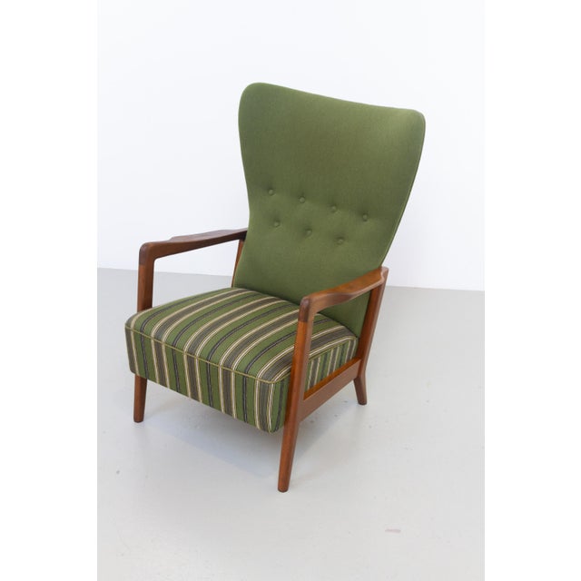 Danish Modern Lounge Chair in Beech and Green Wool by Fritz Hansen, 1940s For Sale - Image 13 of 18