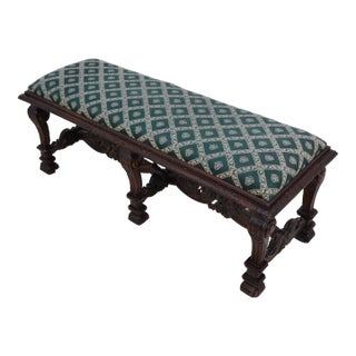 Ornately Carved 6 Leg Revival Style Window Bench For Sale