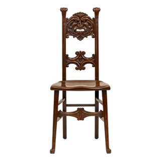 English Edwardian Oak Side Chair with Carved Green Man, 1890s For Sale