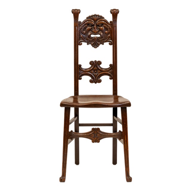 English Edwardian Oak Side Chair with Carved Green Man, 1890s For Sale