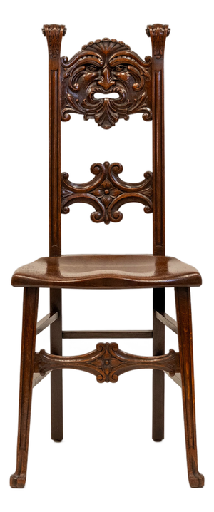 English Edwardian Oak Side Chair with Carved Green Man, 1890s