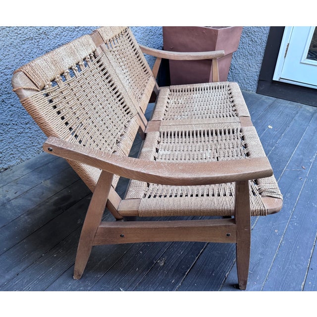 Brown Hans Wegner Style MCM Rope Loveseat For Sale - Image 8 of 14