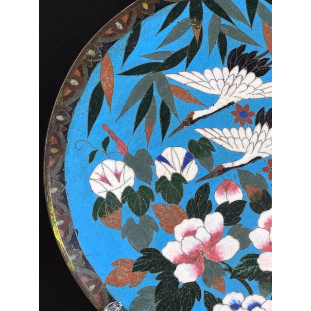 Japanese Meiji Era Cloisonne Charger Plate with Cranes, 1890s For Sale - Image 5 of 9