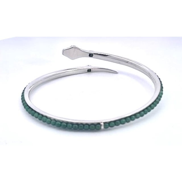 Serpent Wrap Bangle With Green Jade Beads and Cubic Zirconia For Sale In Los Angeles - Image 6 of 9