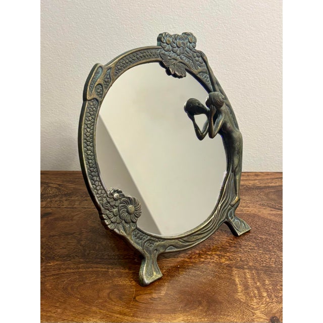 Metal 1960s Art Nouveau Revival Figural Tabletop Vanity Mirror For Sale - Image 7 of 8