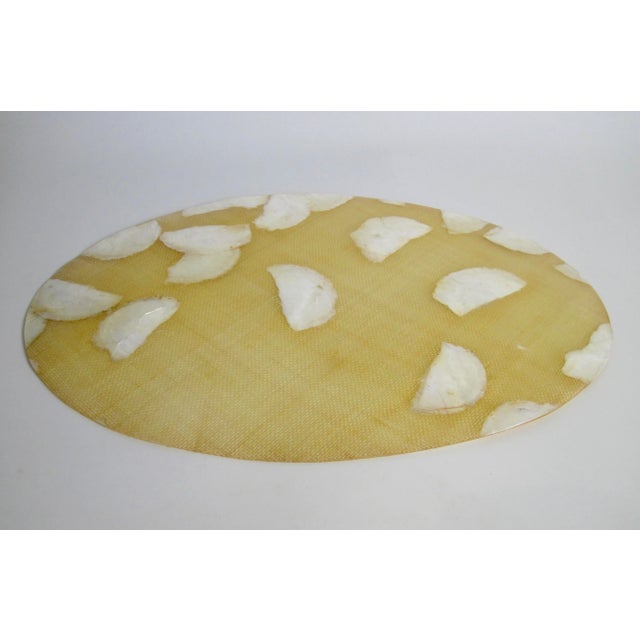 Tan 1970s Oval Capiz Shell and Burlap Resin Placemats- Set of 6 For Sale - Image 8 of 10