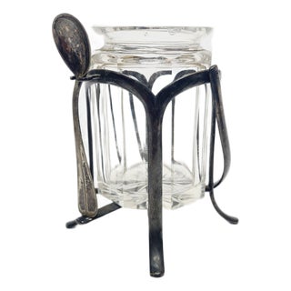 Art Deco Confiturer Jar with Spoon, 1930s, Set of 2 For Sale