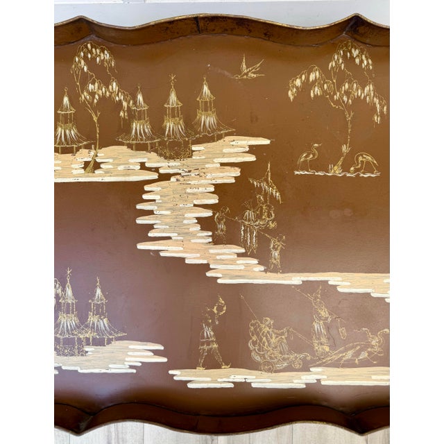 1960s Vintage Italian Chinoiserie Tole Tray Coffee Table With Faux Bamboo Base For Sale - Image 5 of 15