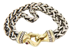 David Yurman Pink Tourmaline Sterling Silver 14k Gold Double Chain Bracelet