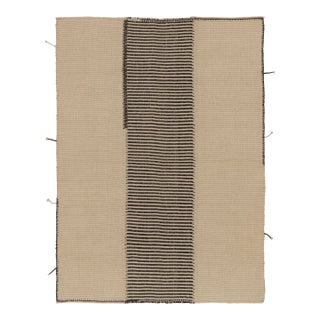 Rug & Kilim’s Contemporary Kilim in Beige & Black Textural Stripes For Sale