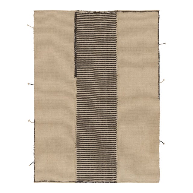 Rug & Kilim’s Contemporary Kilim in Beige & Black Textural Stripes For Sale