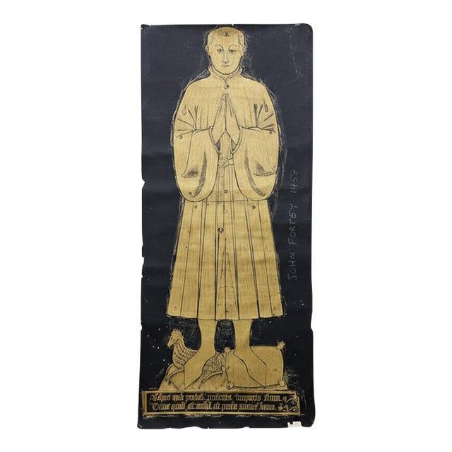 "John Fortey 1458" Medieval Brass Rubbing English Church Brass, Northleach, Gloucestershire · Circa 1960s–1980s · 24"w × 65"h · Unframed For Sale