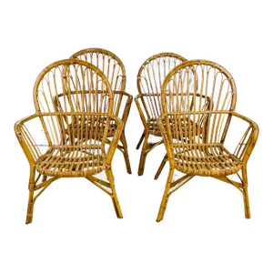 In the Manner of Paul Frankl ,Vintage Rattan Dining Chairs, Set of Four