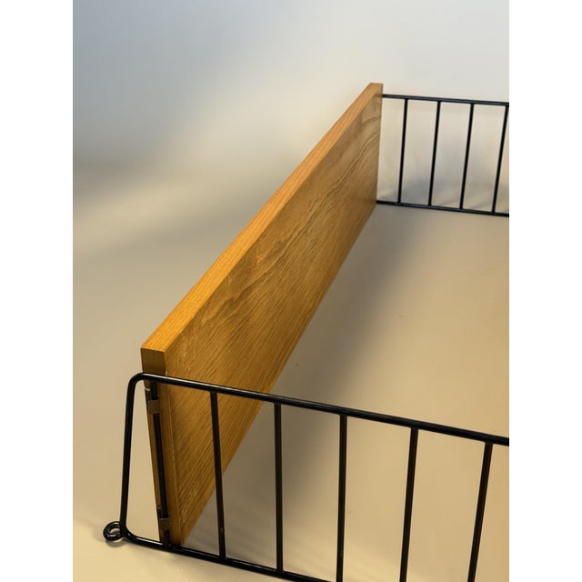 Floating Wall Shelf in Oak Veneer and Black Metal, 1960s For Sale - Image 10 of 14