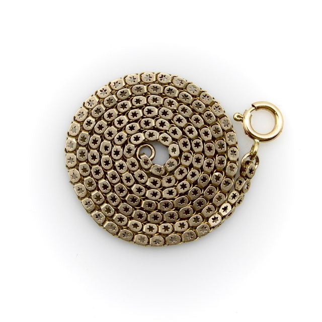Victorian Mid 19th Century 10k Gold Early Victorian Star Link Chain 16.5” For Sale - Image 3 of 9