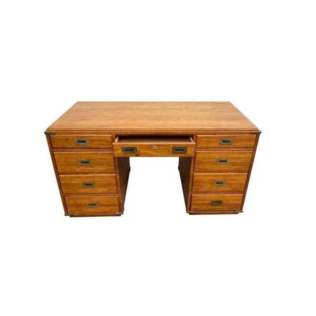 Brass 1970s National Mt. Airy Military Campaign Style Executive Desk For Sale - Image 8 of 12