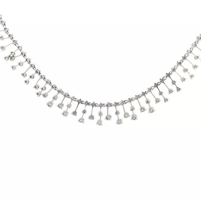 70289 Diamond Gold Choker Necklace 3.5ct Cascade 14k White Double Chain For Sale In Miami - Image 6 of 8