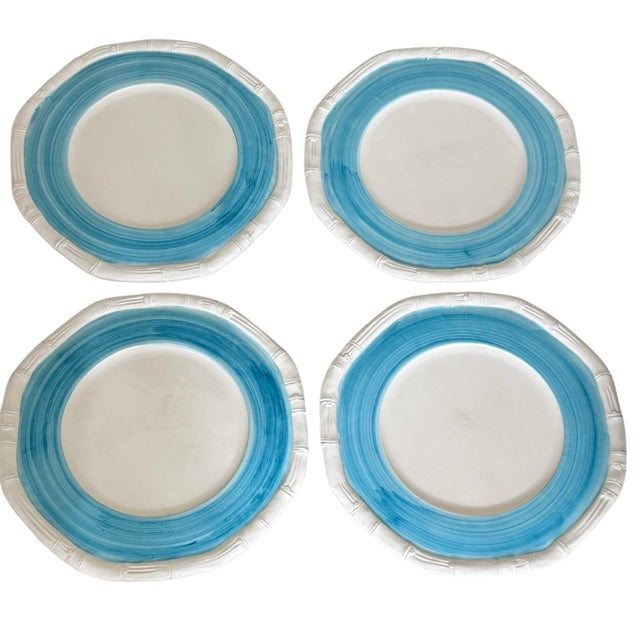 Late 20th Century Set/8 Mane Lion Italian Bamboo Dinner Plates/Chargers For Sale - Image 5 of 12