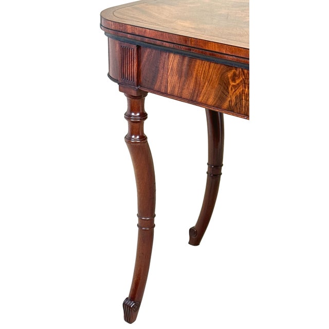 A Very Good Quality 19th Century, Regency Period Mahogany Tea Table, Having Superbly Figured Foldover Top with Banded...