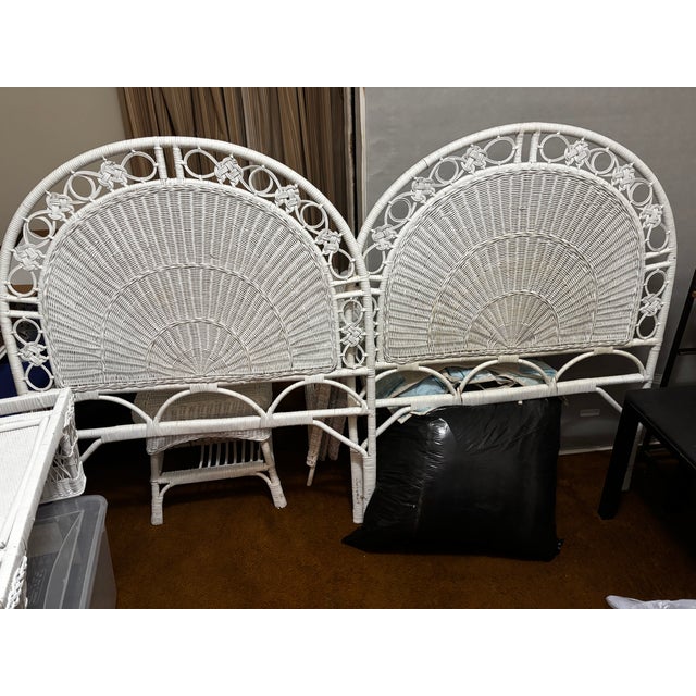 Bring timeless vintage charm to a bedroom with this beautiful matching pair of white wicker headboards. Each headboard...