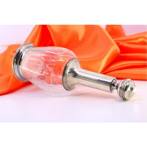 Acid Etched Glass Bottle with Pearlescent Trim For Sale - Image 3 of 8