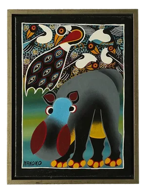 Saidi Nakoko, African Tingatinga School Composition, Oil on Canvas, 1970s, Framed