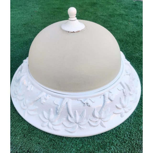 Gampel-Stoll Vintage Palm Tree Monkey Palm Beach Regency White Gloss Flush Mount Light Fixture Chandelier 2 Available For Sale - Image 4 of 11