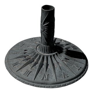1960s Vintage Sundial Inspired Victorian Art Nouveau Style Cast Iron Patio Umbrella Stand For Sale