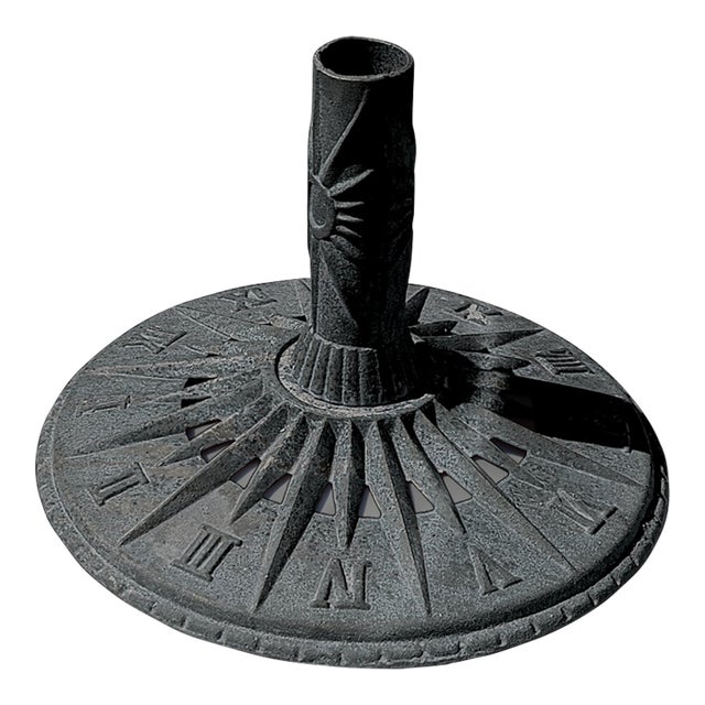 1960s Vintage Sundial Inspired Victorian Art Nouveau Style Cast Iron Patio Umbrella Stand For Sale