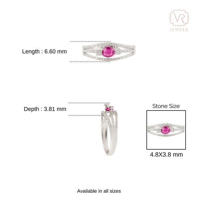 Natural Ruby & Diamond Split Shank Bypass Ring Size 4 in 14k White Gold For Sale - Image 11 of 16